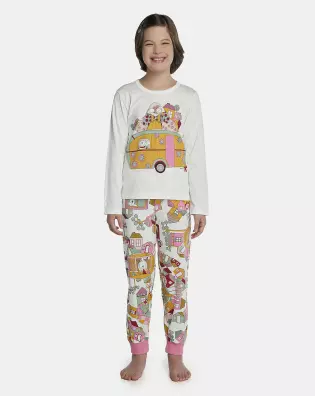 Pijama Feminino Kids Manga Longa e Calça Com Punhos