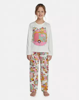 Pijama Feminino Kids Manga Longa e Calça