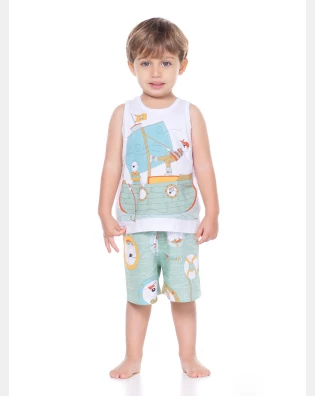 PIJAMA INFANTIL MASCULINO REGATA E BERMUDA ESTAMPADA