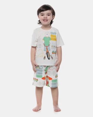 Pijamas Sonhart | Pijama Infantil Masculino Manga Curta e Bermuda Estampada