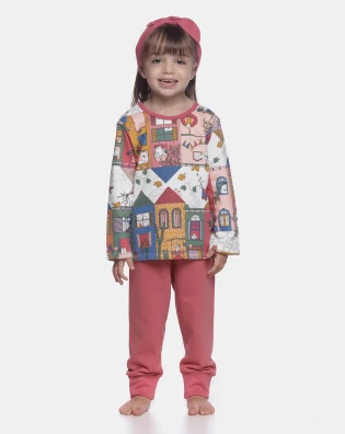 Conjunto Feminino Baby Manga Curta e Calça Moletinho
