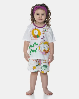 Pijama Feminino Infantil Manga Curta e Short Pat  Annie e Bill 