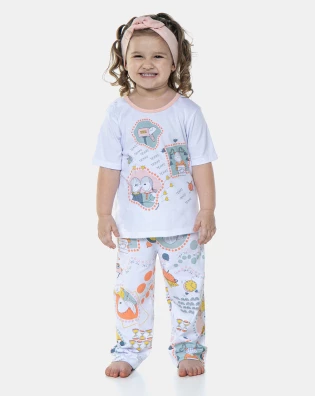 Pijama Infantil Feminino Blusa Manga Curta e Calça Pat e Annie