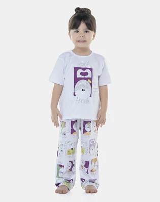 Pijama Feminino Baby Manga Curta e Calça