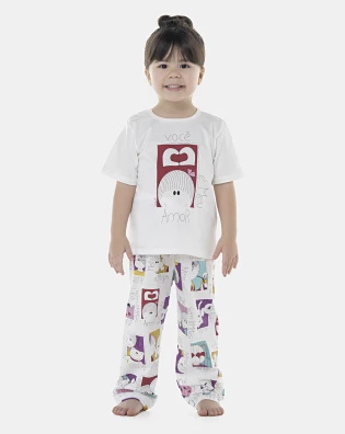 Pijama Feminino Baby Manga Curta e Calça