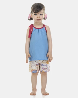 Pijama Feminino Baby Alça Amarração e Short