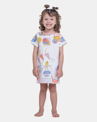 Camisão Feminino Infantil Manga Curta Tic Tac Bill e Nina