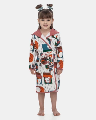 Roupão Feminino Infantil Estampado Manga Longa Capuz