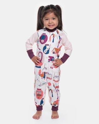Comprar Pijama Macacão Feminino Infantil manga longa Botões Estampado