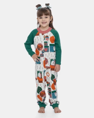 Pijama Macacão Feminino Infantil Manga Longa Pat e Nina