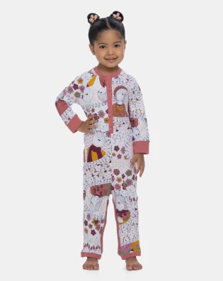 Macacão Manga Longa Com Botões Feminino Infantil Estampado