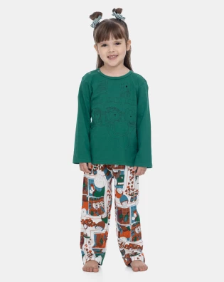 Pijama Manga Longa Infantil Feminino e Calça Estampa