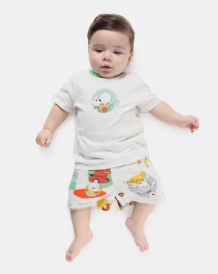 Body Bebê Menino manga curta Tic-Tac e short Estampado