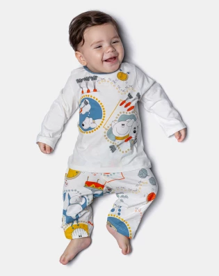 Pijama Sonhart Bebê Menino Manga Longa e Calça Estampa Ted e Nina
