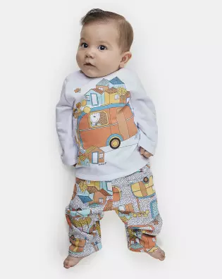 Pijama Masculino Bebe Manga Longa e Calça Moletinho
