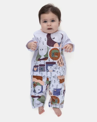 Pijama Bebê Menina Manga Longa Tic-Tac e Calça Estampada