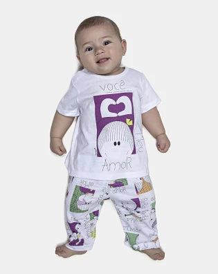 Pijama Feminino Bebe Manga Curta e Calça