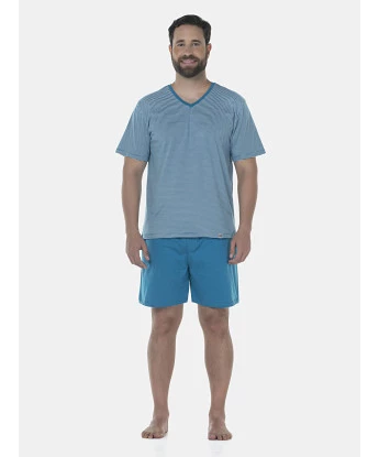 Pijama Masculino Adulto Manga Curta e Short Decote V