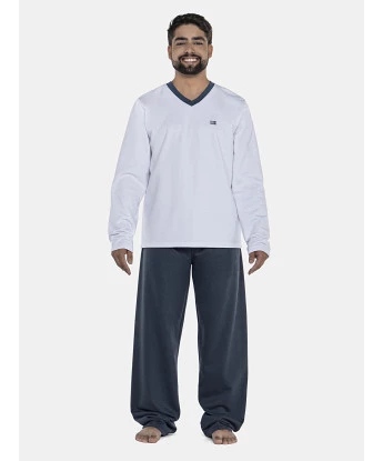 Pijama Masculino Adulto Manga Longa Decote V e Calça Moletinho