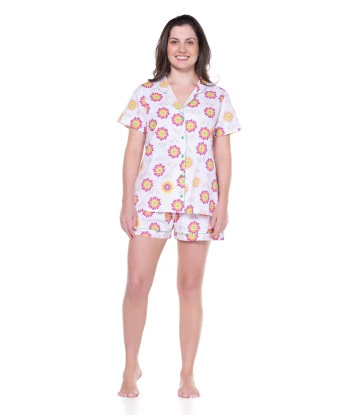 Conjunto Feminino Adulto Manga Curta e Short Tricoline