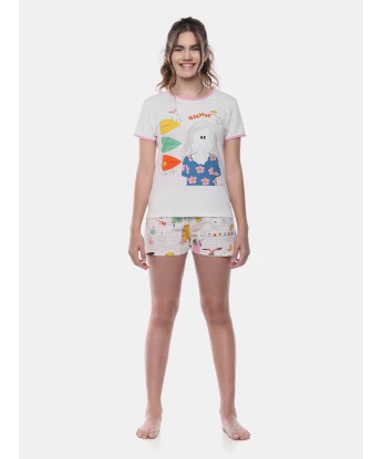 Pijama Feminino Baby-Look Manga Curta e Short Pat