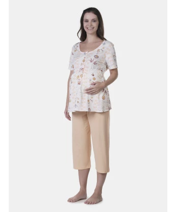 Pijama Gestante Manga Curta e Corsário     