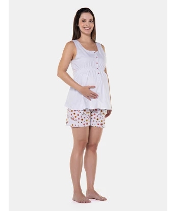 Homewear gestante Curto Blusa regata Botões e short Estampado