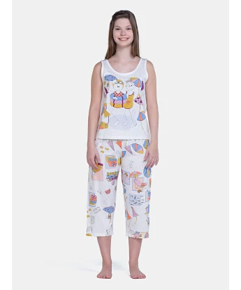 Pijama Feminino Média Regata e Calça Corsário Pat e Annie 