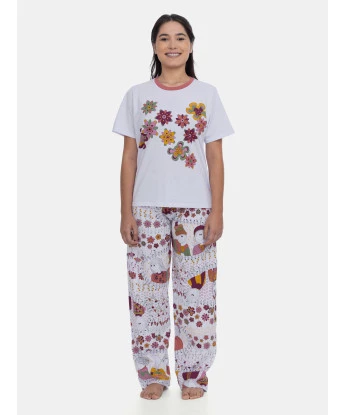 Pijama Manga Curta Feminino e Calça Estampa Pat Annie