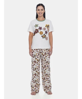 Pijama Feminino Manga Curta e Calça Estampa Floral