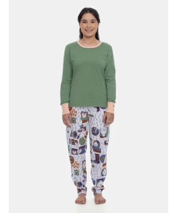 Pijama Feminino Adulto Manga Longa e Calça Estampada