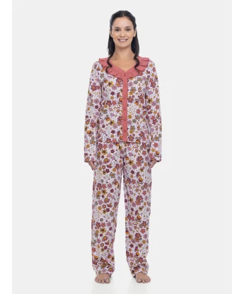 Pijama Feminino Adulto Blusa Botões Manga Longa e Calça Floral