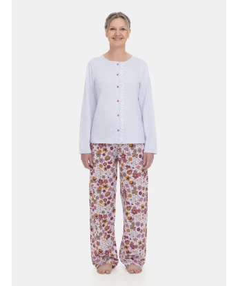 Pijama Feminino Longo Blusa Botões e Calça Floral