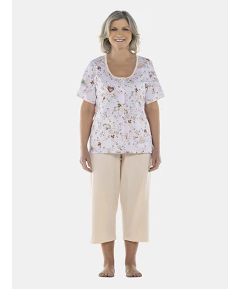Pijama Feminino Adulto Manga Curta Aberta e Corsário