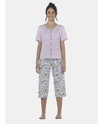 Pijama Feminino Adulto Manga Curta Aberta e Corsário