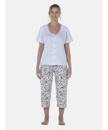 Pijama Feminino Adulto Manga Curta Aberto e Corsário