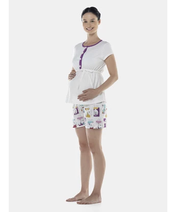 Pijama Feminino Gestante Manga Curta Aberto e Short