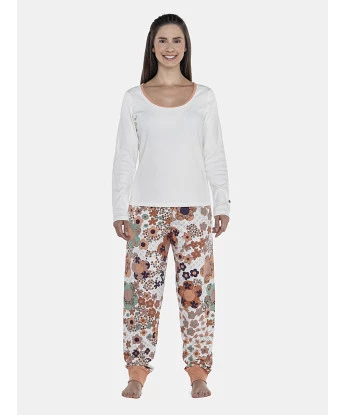 Pijama Feminino Adulto Manga Longa Canelada e Calça Moletinho