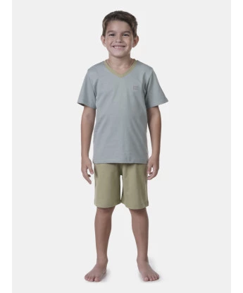 Pijama Masculino Infantil manga curta e bermuda Verde