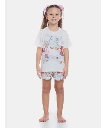 Conjunto de Pijama Feminino Infantil manga curta e short Pat e Annie
