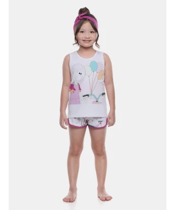 Pijama Feminino Curto Infantil Regata e Short Estampado