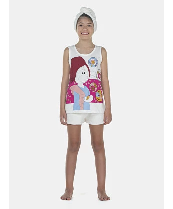 Pijama Feminino Kids Regata e Short Atoalhado