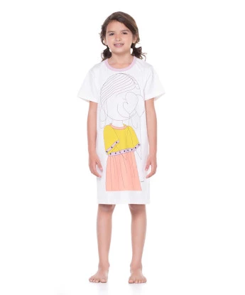 Pijama Infantil Camisão Feminino Manga Curta Pat E Nina