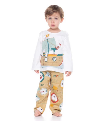 Pijama Masculino Infantil manga longa e calça Estampada