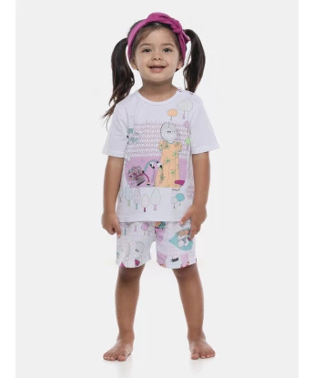 Pijama Feminino Infantil Manga Curta e Short Estampa Annie
