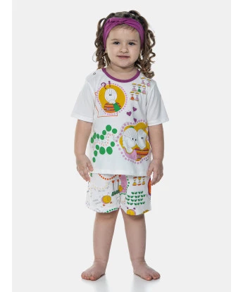 Pijama Feminino Infantil Manga Curta e Short Pat  Annie e Bill 