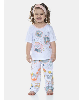 Pijama Infantil Feminino Blusa Manga Curta e Calça Pat e Annie