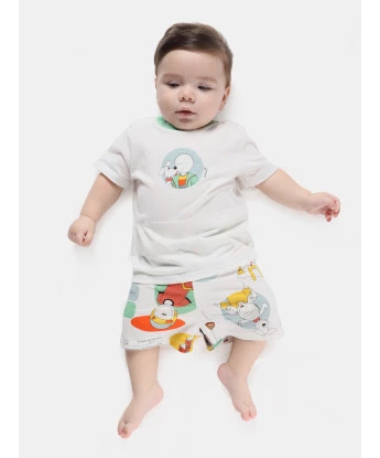 Body Bebê Menino manga curta Tic-Tac e short Estampado