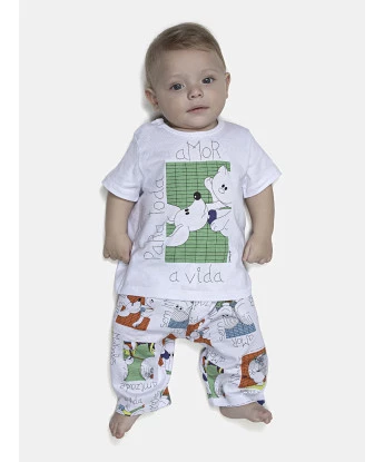 Pijama Masculino Bebe Manga Curta e Calça