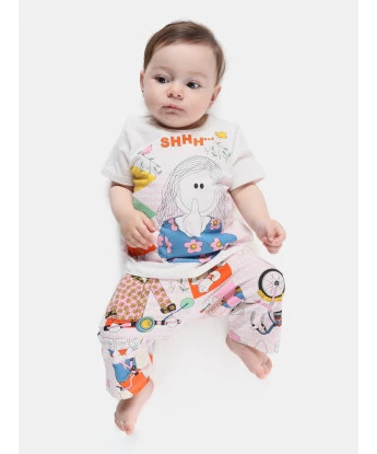 Pijama Bebê Menina Manga Curta e Calça Estampada